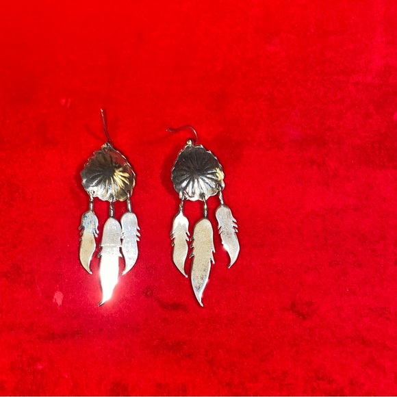 Feather Pierced Fish Hook Dangle Earrings - Picture 2 of 4